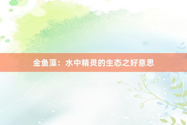 金鱼藻：水中精灵的生态之好意思